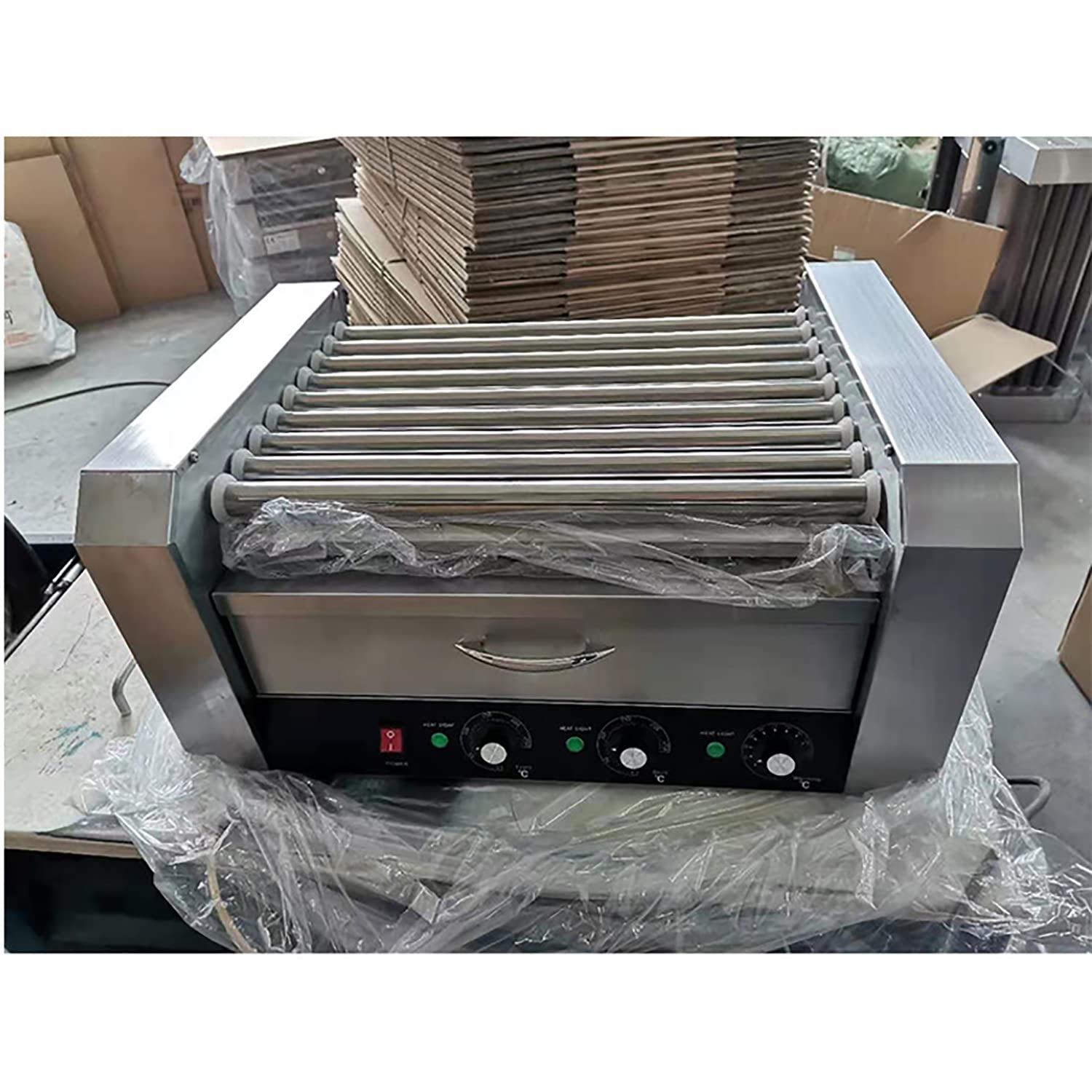 FAXIOAWA Hot Dog Roller Warmer Grill Cooker Machine, Commercial 11 Rodillos antiadherentes Bun Warmer Hot Dog Salchicha Griller para el hogar, Tienda, Snack, Bar