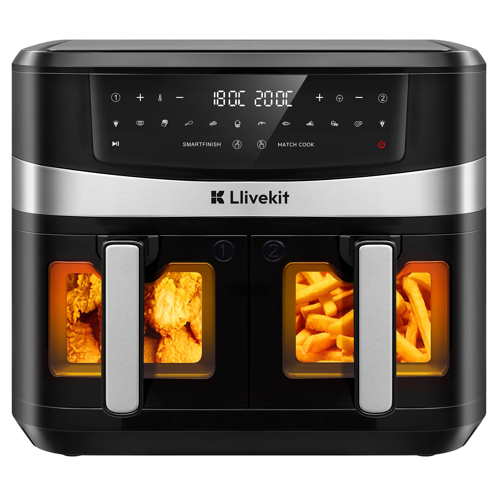 LLIVEKIT 10L Air Fryer avec Double Source de Chaleur (Haut/Bas), 2 Cavités