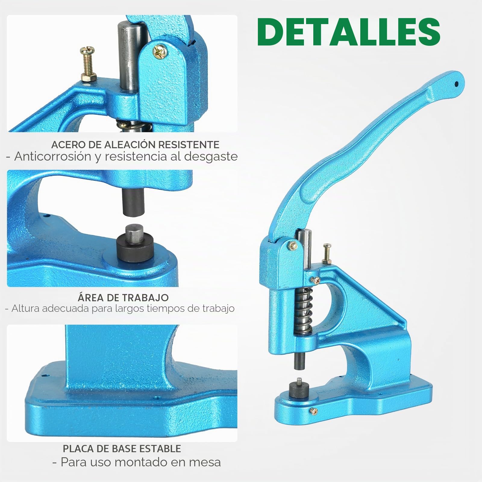 ATPEAM Remachadora de Ojales Manual, Máquina de Perforación para Cuero, Tela y Carteles, Incluye 3 Troqueles y 1500 Ojales de Diferentes Tamaños (6mm, 10mm, 12mm)