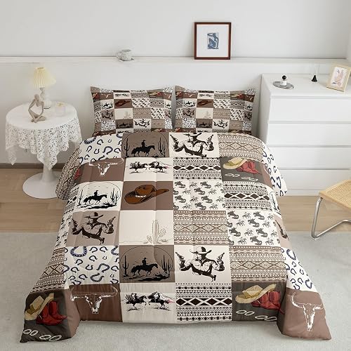 Feelyou Western Decor Comforter Set Queen Size Rodeo Cowboy Style Comforter Set 