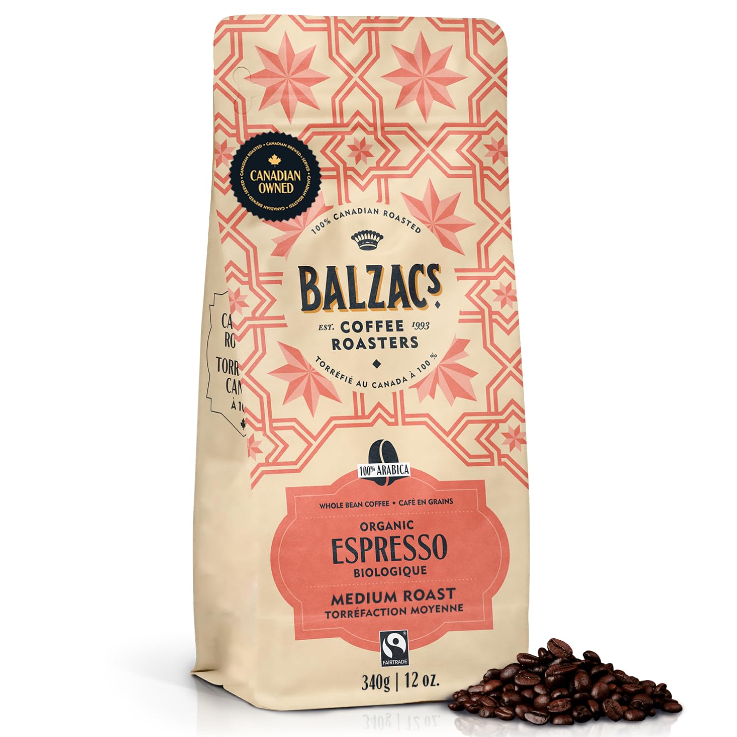 Balzac’s Coffee Roasters - Espresso Blend | Fairtrade Organic | 100% Arabica Whole Bean Coffee | Medium Roast | Velvety & Smooth | 340G, 12OZ. (Pack of 1)…