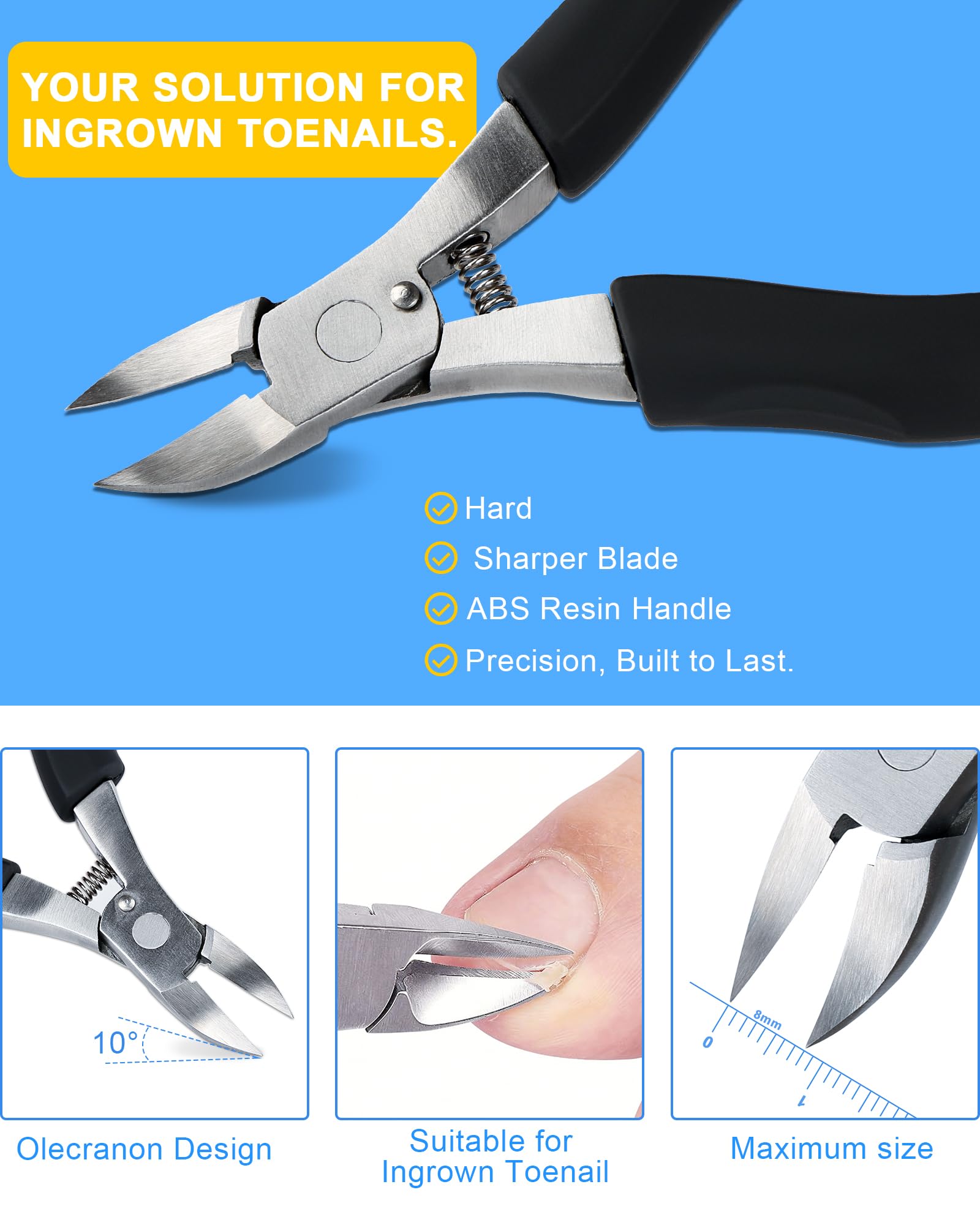 Pince à Ongles, Professionnel Pince de Precision, Acier Inoxydable Coupe Ongle, Poignée Antidérapante, Orteils Ciseaux Ongles de Pied, pour Ongles Incarnés ou Épai