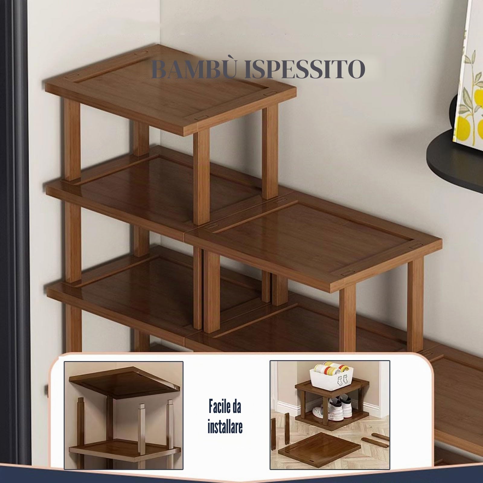 Scarpiera in bambù, torre con scarpe strette per scala portaoggetti per portascarpe verticale per ingresso, soggiorno, camera da letto (Size: 5+4+3 Tier)