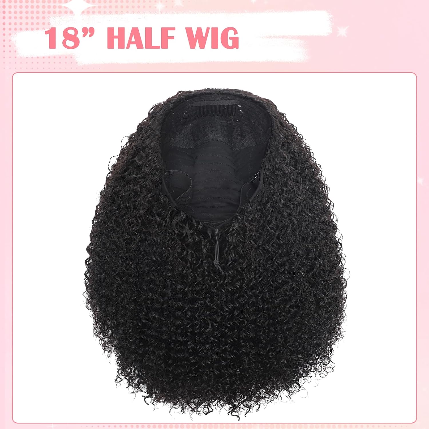 MonaHair 3-in-1 Glueless Kinky Curly Half Wig Human Hair 200% Density Seamless Flip Over & Drawstring Half Wig, Wear & Go Ponytail Wig Headband Wig Natural Balck Beginner Friendly (18)