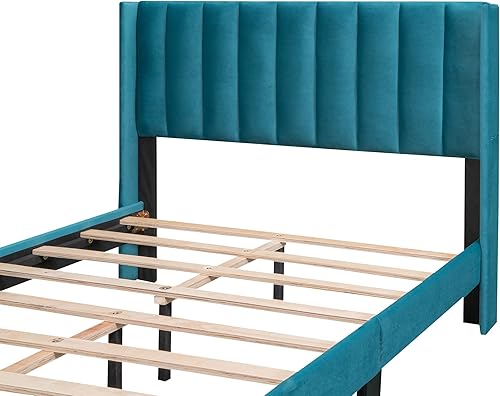 Miniatura 60 de Cama de plataforma de tamaño Queen con cajones para dormitorio, marco de cama tapizado de terciopelo para niños, niñas, adolescentes y adultos, no