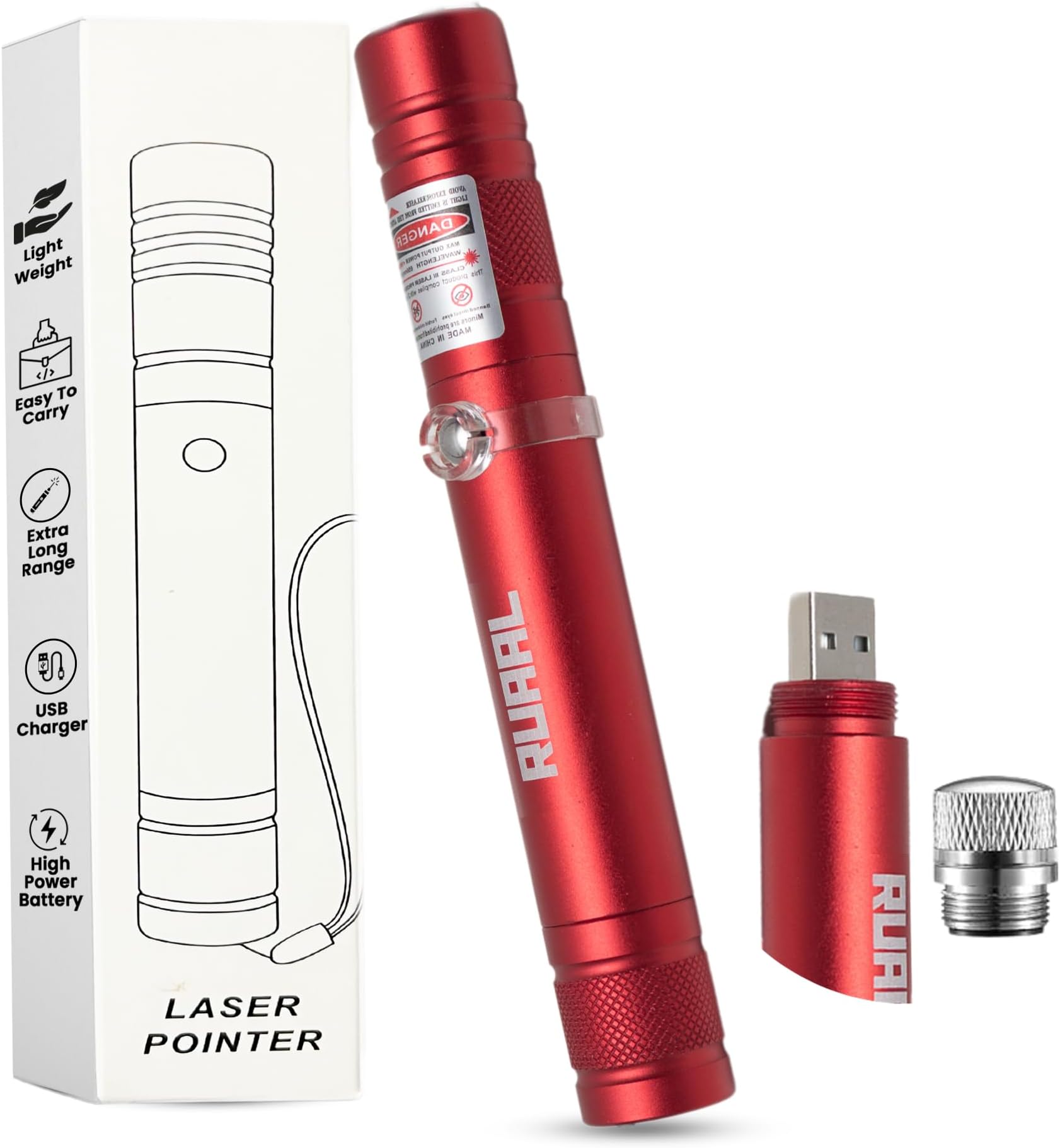 Red Laser Pointer High Power | Smart USB Rechargeable Laser Light Pen | Laser Light Powerful Long Range 2,500m Beam | Laser Pointer for Presentation, Stargazing, Outdoor Use