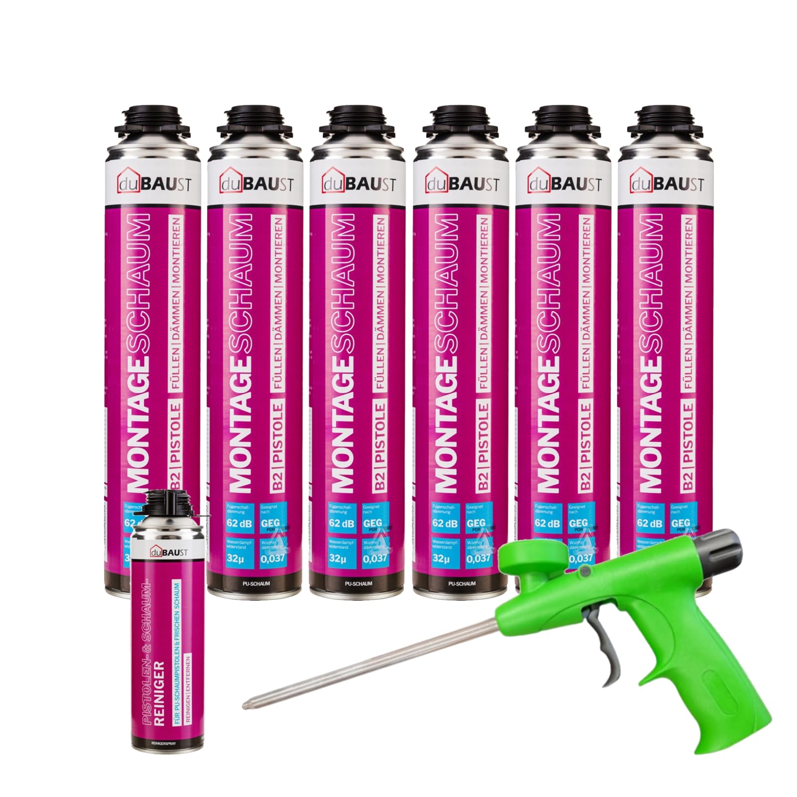 MSP24 - Juego de espuma de montaje para pistola, 750 ml, alta insonorización, aislamiento térmico, B2 (con limpiador PRS24 500 ml + pistola de espuma estándar, 6 x 750 ml)