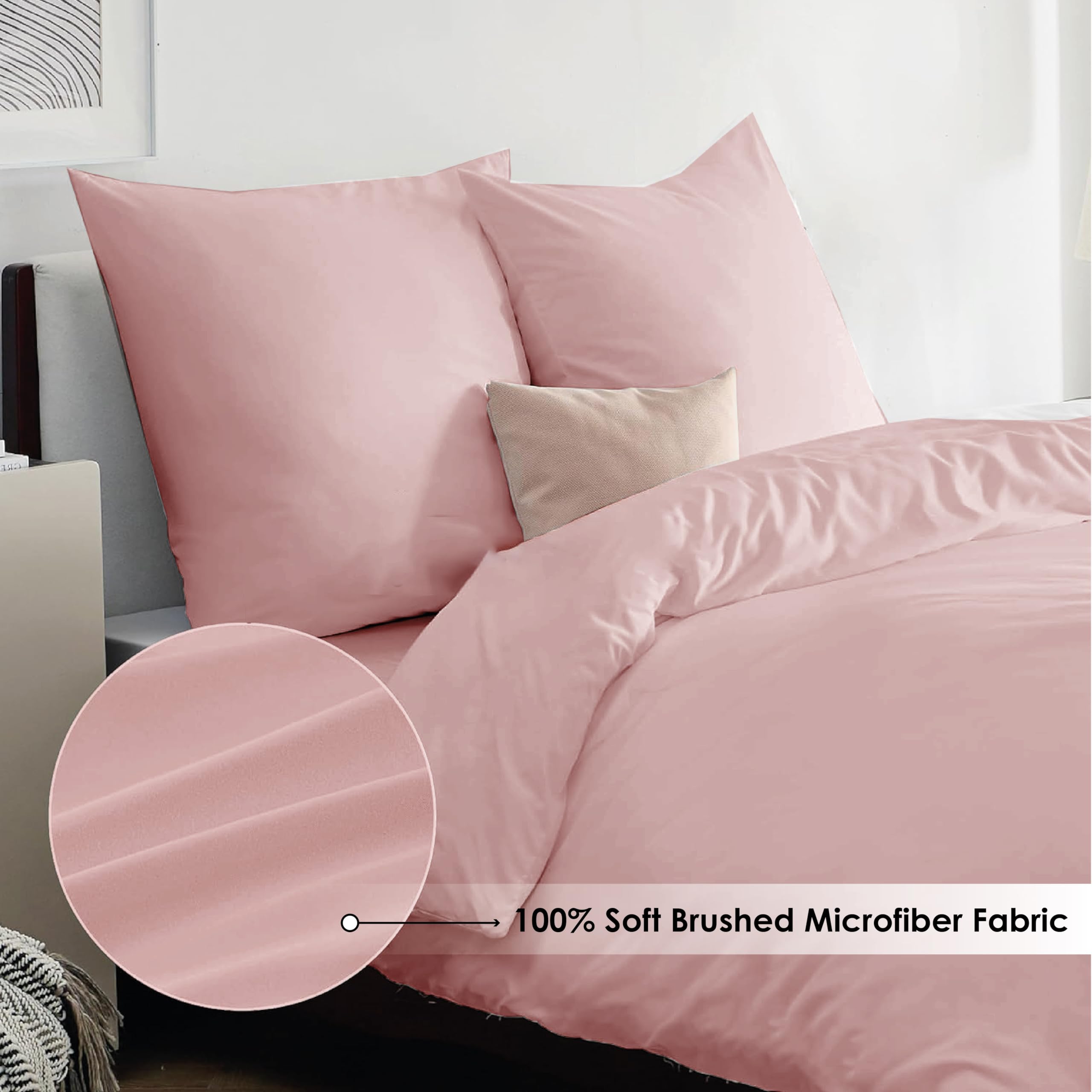 REHAN & CO Double Duvet Set Blush Pink - Soft Brushed Microfiber Bedding Duvet Cover Sets - Plain Quilt Cover With Pillow Cases - Image 2