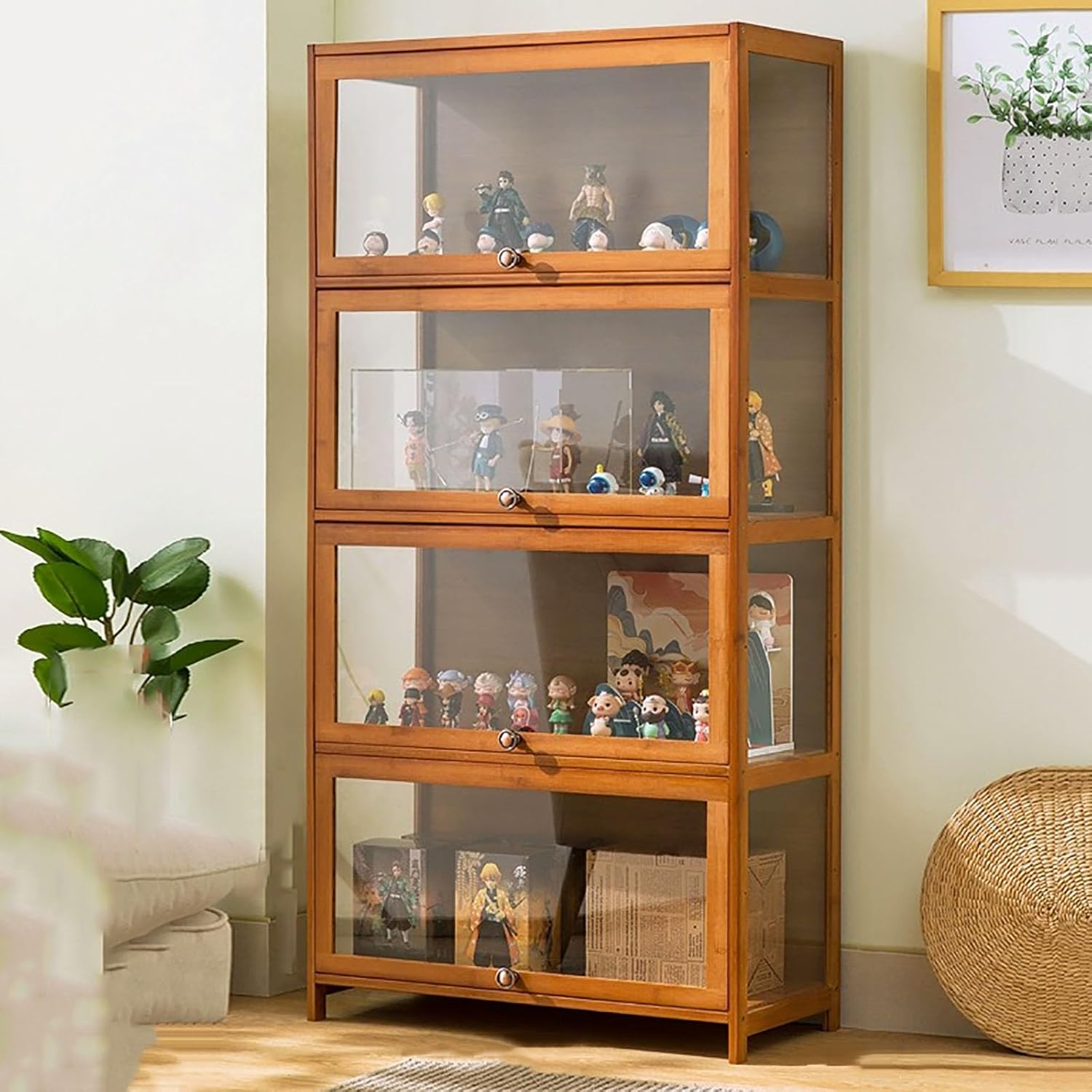 CHUJUA Curio Bookshelf Bookcase with Glass Doors,Storage