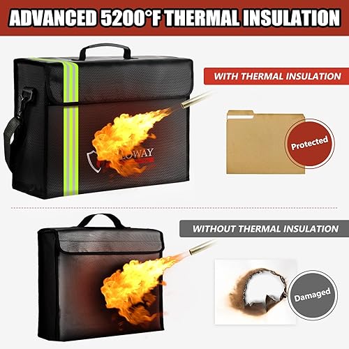 Miniatura 9 de ROLOWAY Bolsa grande (15 x 12 x 5 pulgadas) ignífuga con tira reflectante, resistente al agua, bolsa de documentos ignífuga, segura