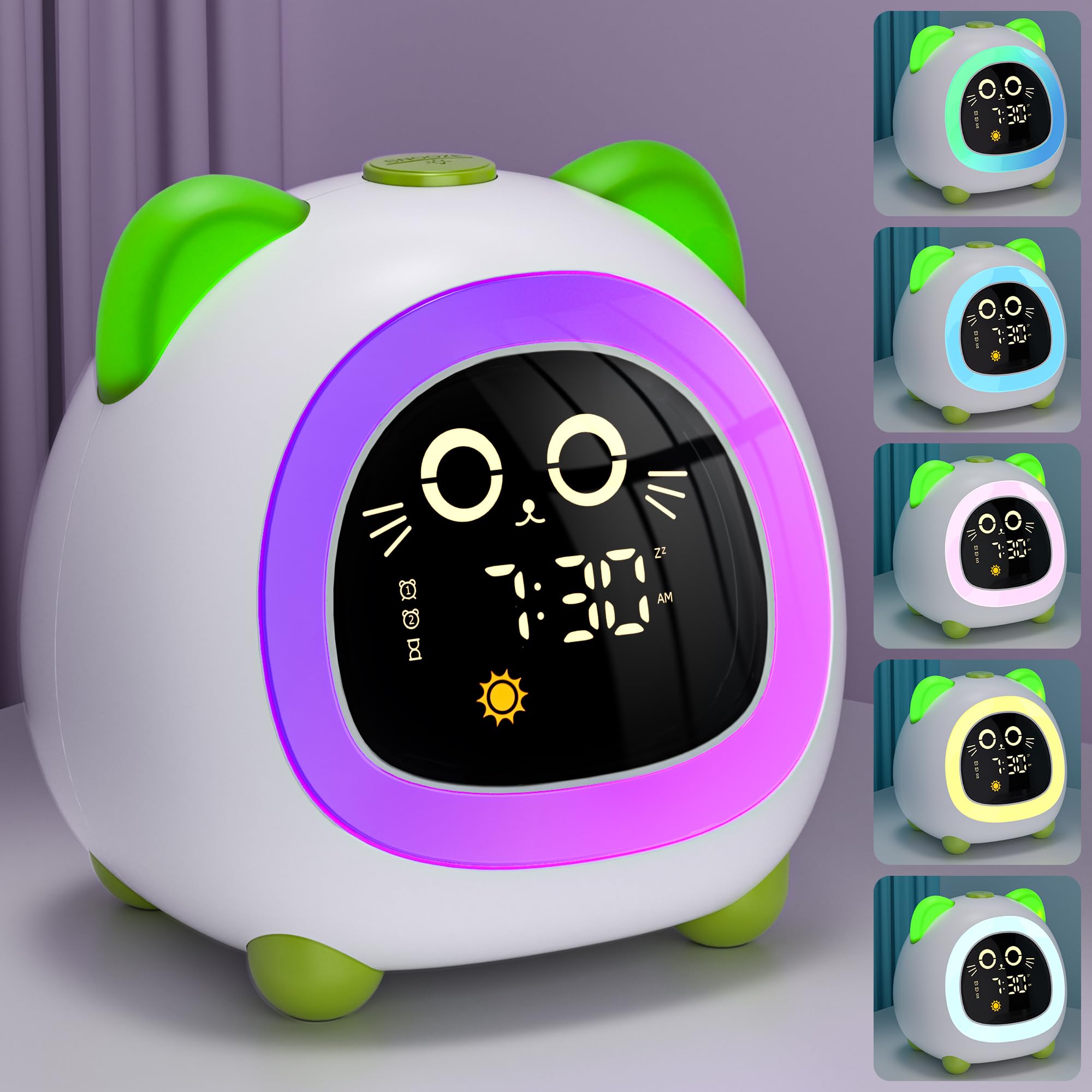 ANALOI Reloj despertador para niños, reloj despertador para niños con protección ocular, función de apagado automático, 10 luces nocturnas, alarma dual para dormitorio, reloj despertador para niños