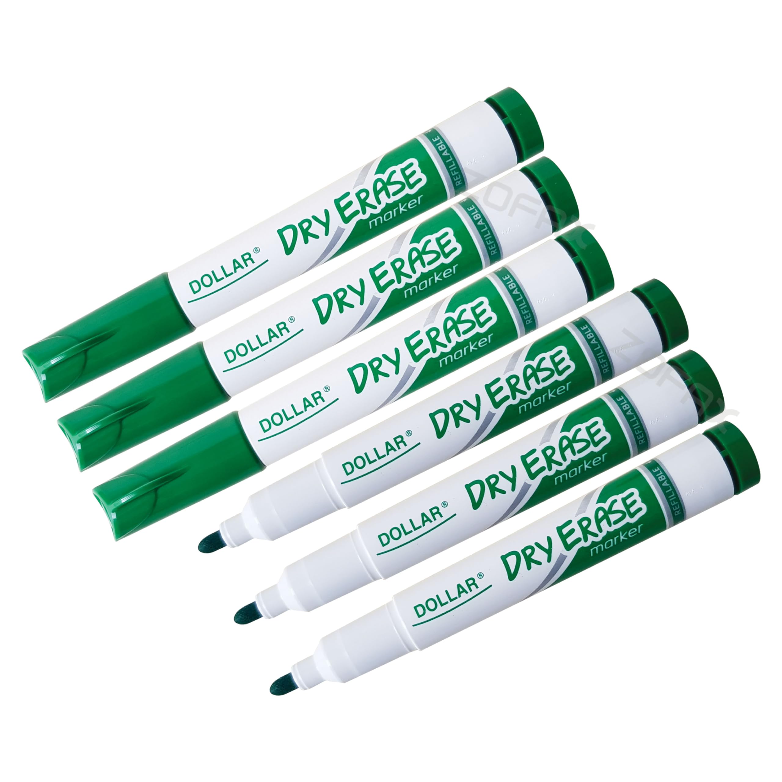 Dry Erase Markers, GREEN, Pack of 6, Whiteboard Marker Pens, Bullet Tip, 2.0mm Bold Point, BroadMark 2.0 Dry Wipe Markers, ZOFAX Black Ball Pen