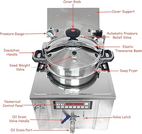 Miniatura 3 de INTSUPERMAI Freidora a presión comercial de 16L 220V 3500W Freidora eléctrica de acero inoxidable para pollo, alas y más máquina de cocción a