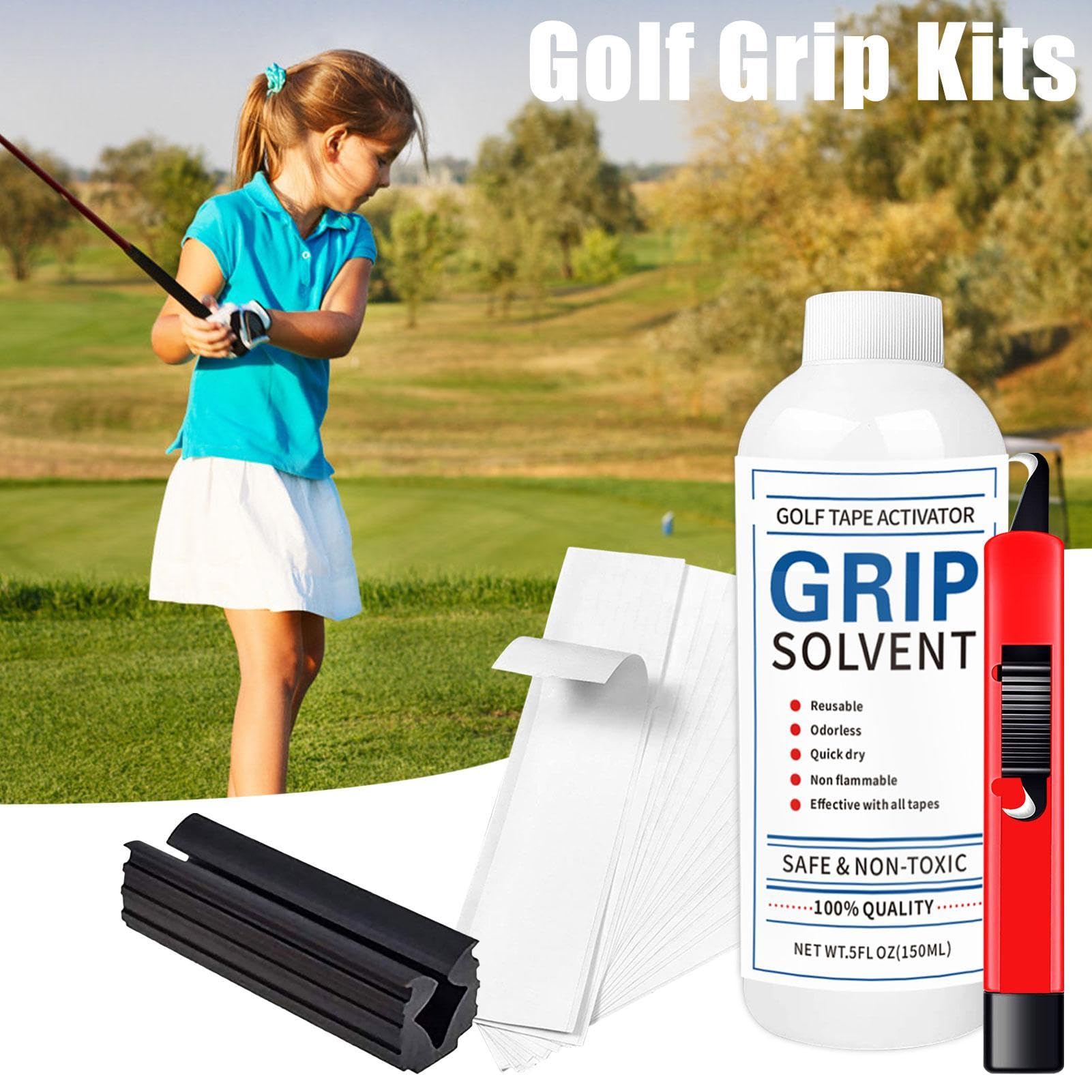 Generisch Golfschläger-Regripping-Kit - Golf Grip Kit Zum Umgreifen Von Golfschlägern,zum Umgreifen Von Golfschlägern Inkl. Hook Blade, 15 Griptape -Strips, Rubber Schraubstockklemme, Sol