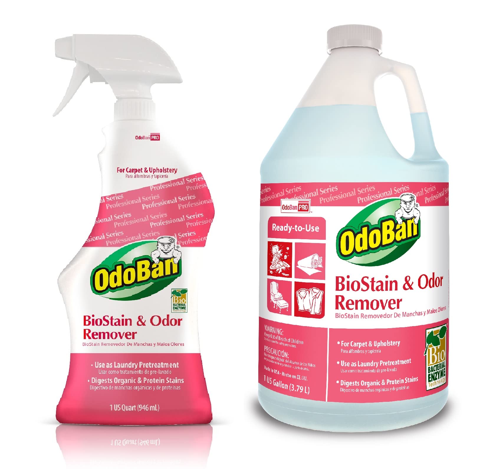 OdoBan Professional Cleaning and Odor Control Solutions, Ready-to-Use Biostain and Odor Remover, Made in the USA, 32 oz Spray Bottle and 1 Gallon