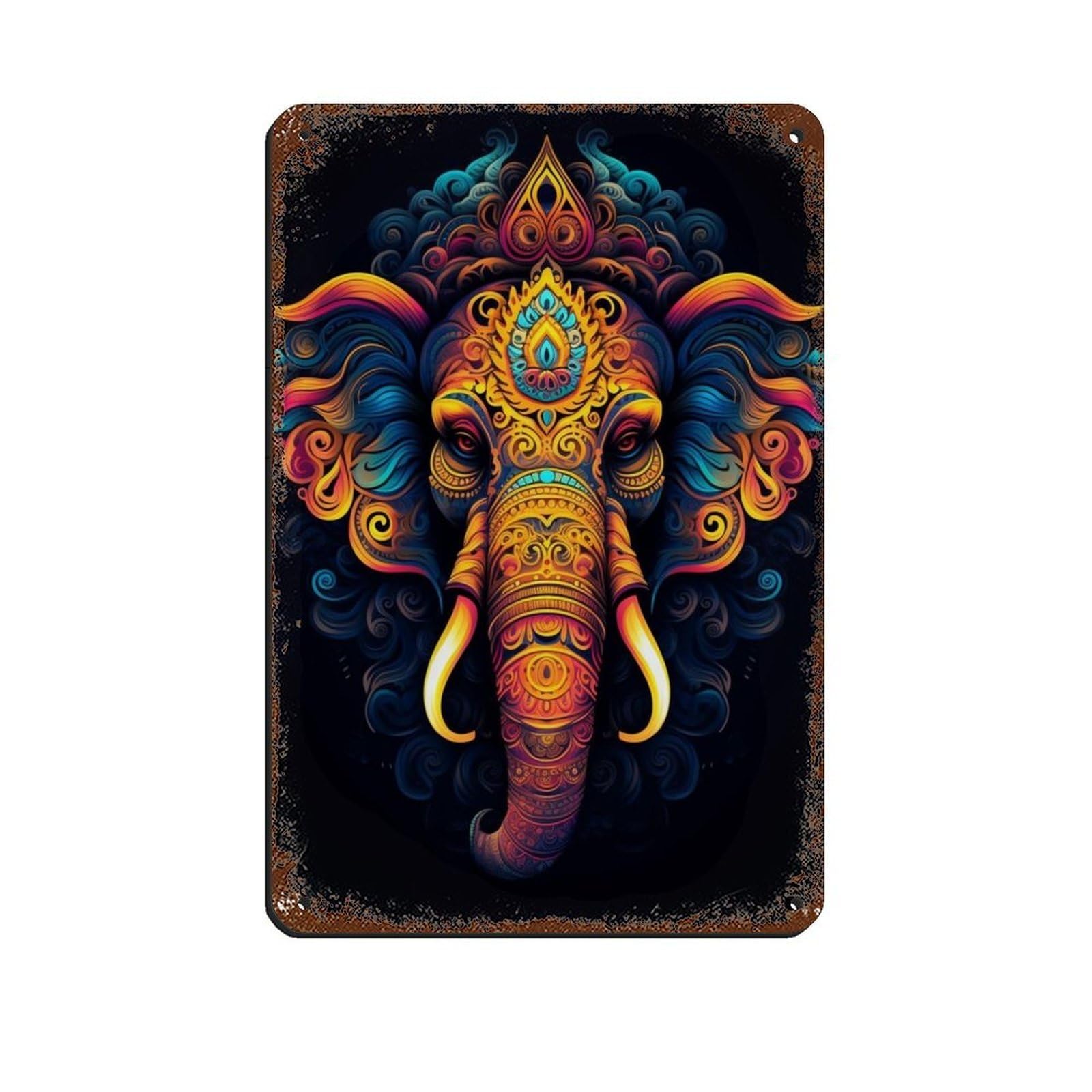 Colorful Ganesh Art Retro Poster Metal Tin Sign Chic Art Retro Iron Painting Bar People Cave Cafe Family Garage Poster Wall Decoration 8x12inch(20x30cm)