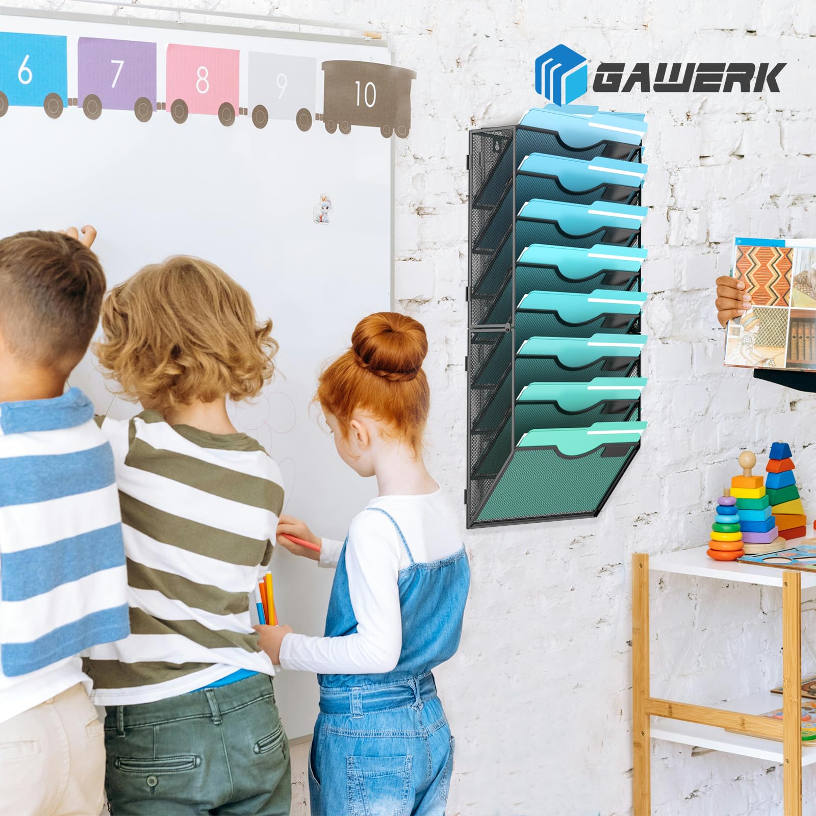 Gawerk 8-stöckiger Wandordner, Hängeregistraturhalter, Wandhalterung, Papierordner, Organizer, Netz-Magazin, Dokumente, Post, Organizer, Wand-Organizer für Büro, Schule, Zuhause, Schwarz