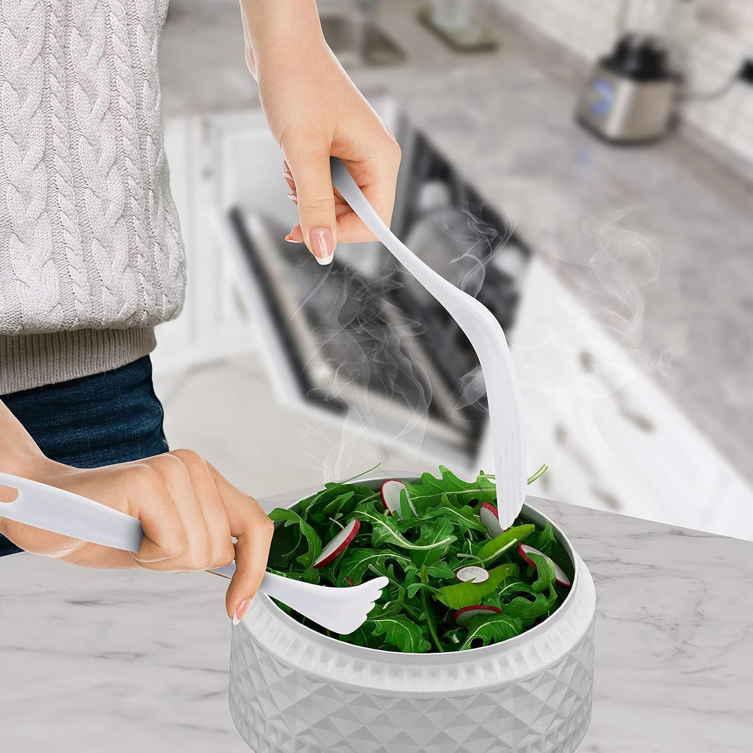 TrueCraftware- 12” Salad Turner White Color Melamine Set of 12- Kitchen Utensil Salad Servers Salad Mixer Cookware Kitchen Gadgets Utensil Dishwasher Safe Great for Tossing Serving Mixing Salad