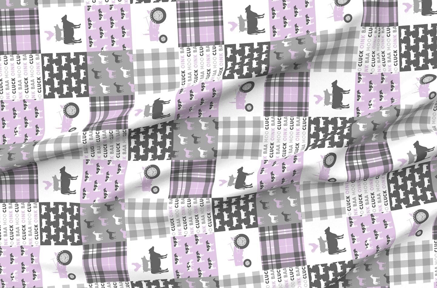 Spoonflower Fabric - Farm Life Wholecloth Purple Plaid Grey Girl Cow Little Arrow Trendy Printed on Minky Fabric by The Yard - Sewing Baby Blankets Quilt Backing Plush