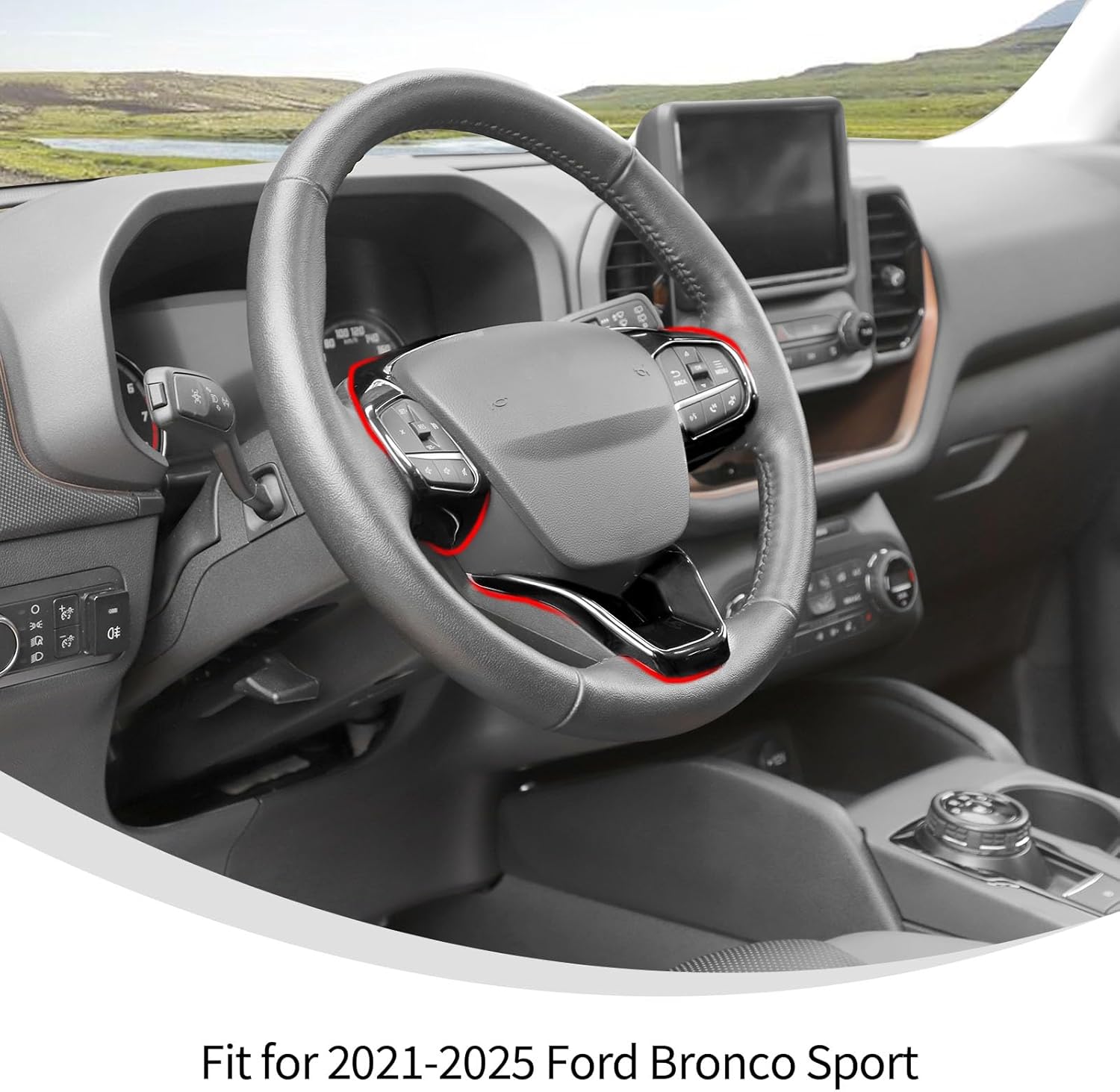 Linskip Steering Wheel Trim Fit for 2021-2026 Ford Bronco Sport, Steering Wheel Covers for Bronco Sport Interior Accessories(Gloss Black)