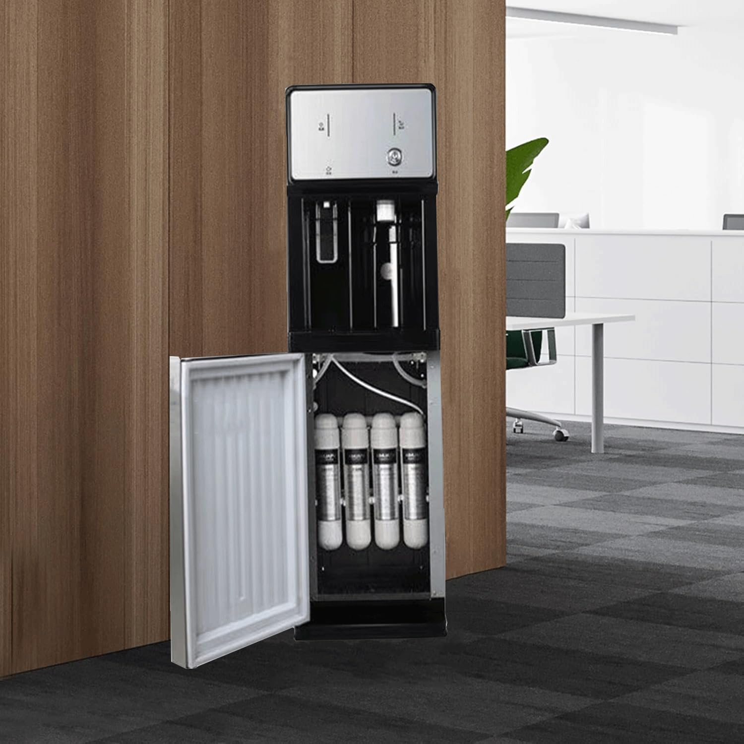 Four-stage Filtration Water Cooler-Freestanding Mains Fed Unit Loading Water Dispenser,Hot And Cold/Ice Water Cooler Dispenser,mains Plug Socket Required For Home And Small Business Use