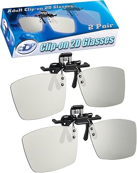 2D Glasses Clip-ON 2 Pack - Turns 3D Movies Back into 2D - eDimensional 2 Pairs for Sony, LG, Vizio Passive 3-D TVs and with All Other Passive 3D Televisions Also for use in RealD 3D Theaters!