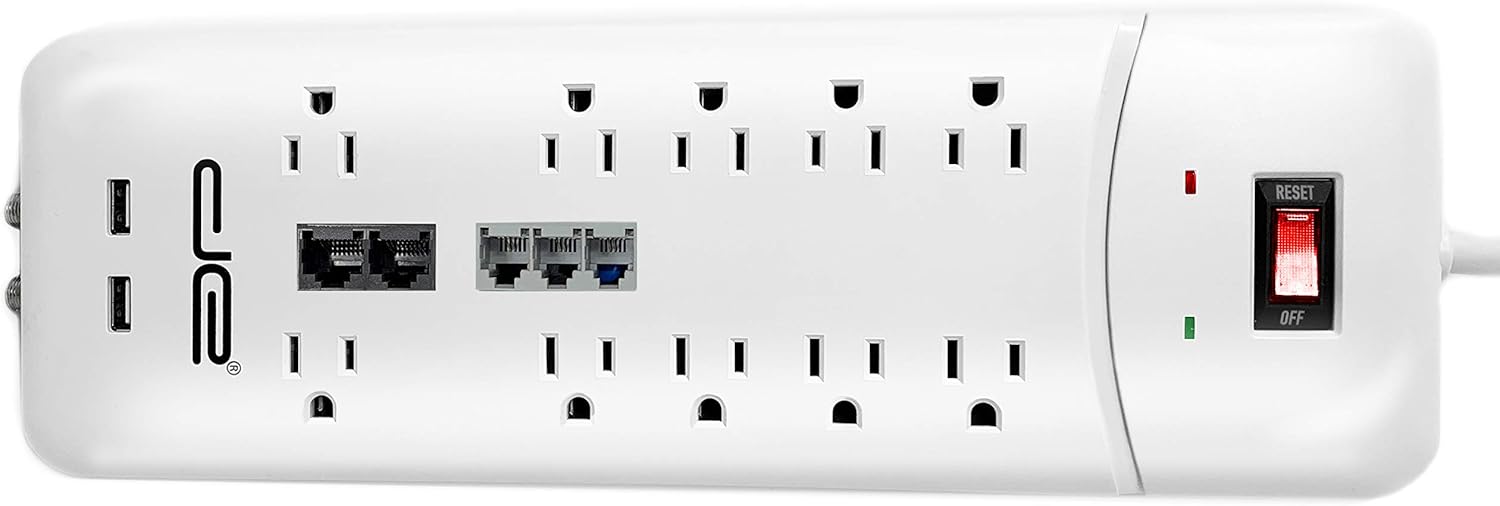 Digital Energy 10-Outlet Straight Plug 4050 Joules Heavy Duty Surge Protector (25 FT, WHT)
