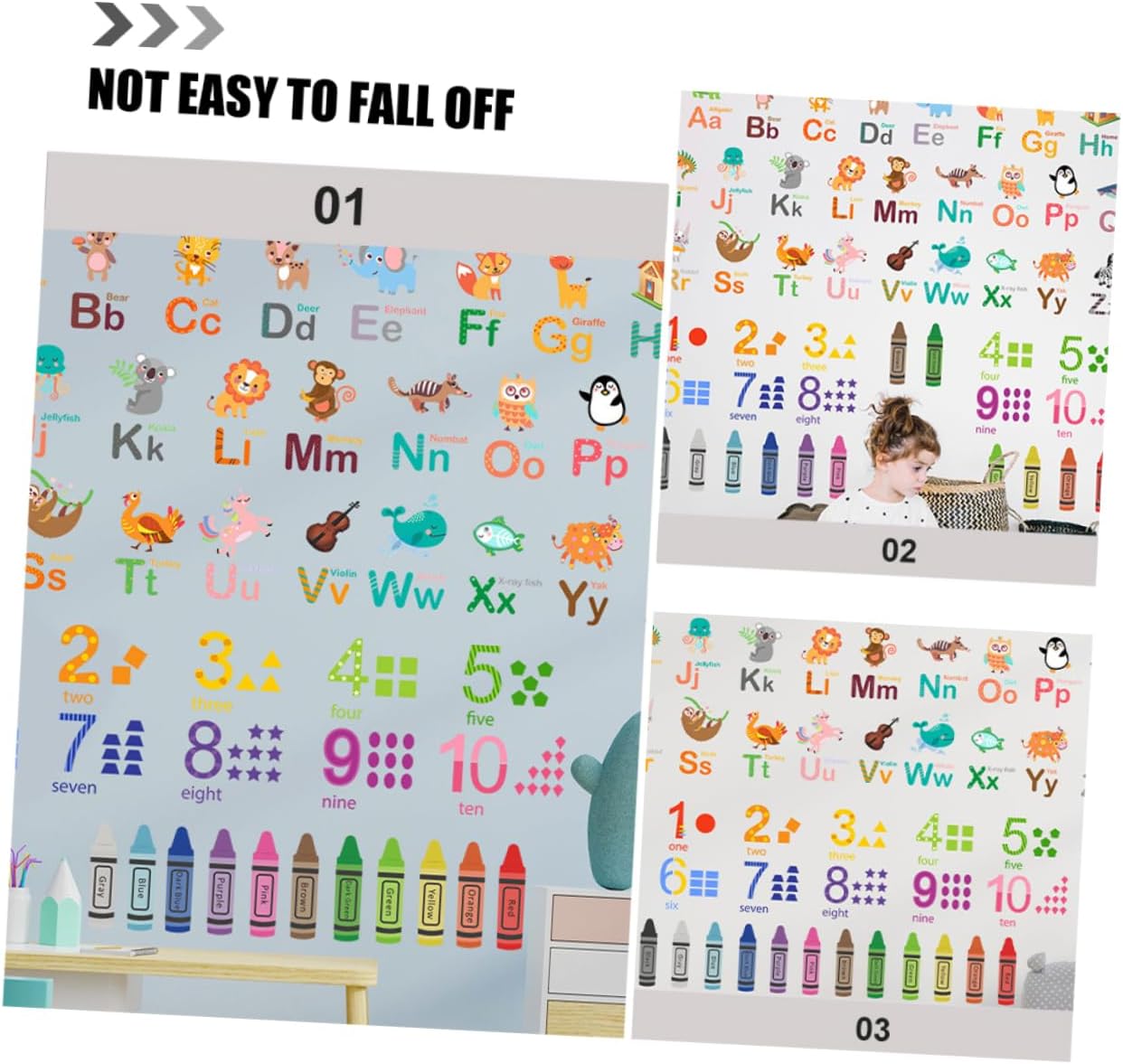 jojofuny 1Set Cartoon Animal Alphabet and Number Wall Decals Stickers for Room and Classroom Decor Educational Learning Stickers for Nursery