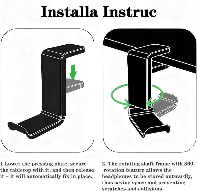 Soporte para auriculares con montaje de escritorio giratorio 360° miniatura 7