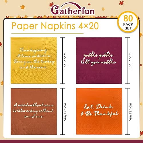 Miniatura 5 de Thanksgiving Party Supplies, Golden Autumn Paper Beverage Napkins, Paper Cocktail Napkins for Autumn Party Decorations and Thanksgiving Party