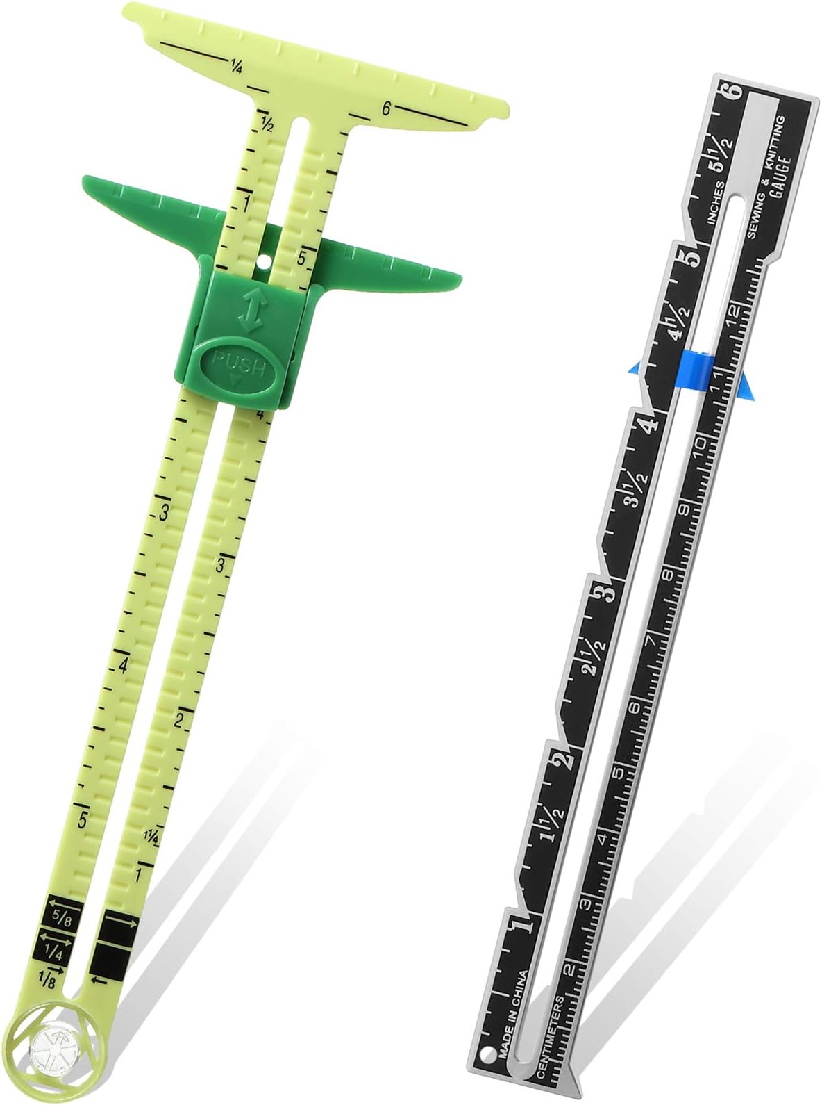 Frienda 2 Pieces Sewing Gauge with Sliding Marker, 5-in-1 Measuring Sewing Tool, Fabric Ruler Sliding Gauge Hemming Ruler for Quilting Knitting Crafting Beginner Supplies Machine Accessories