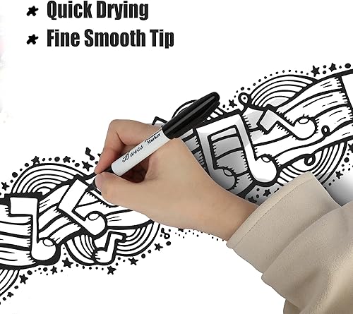 Miniatura 4 de Marcadores permanentes, 128 marcadores permanentes negros, punta fina, impermeables y a prueba de manchas, de secado rápido, suministros de oficina