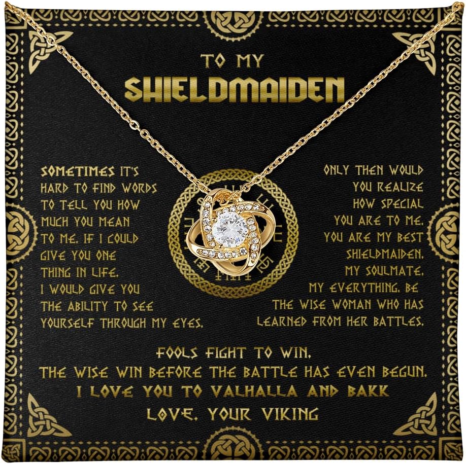 Fa Gifts To My Shieldmaiden Necklace I Love You to Valhalla and Back Viking Jewelry For Women Birthday Wife Girlfriend Anniversary With Message Card