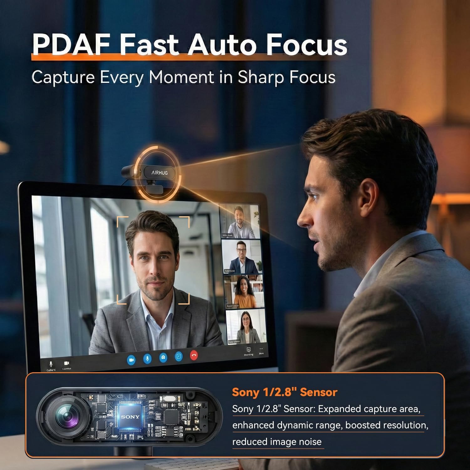 AIRHUG 4K UHD USB Webcam No Mic with Privacy Cover for Secure Meetings - 16MP Sony Sensor, PDAF Fast Focus, 63° Gold FOV, Auto Light Balance, Streaming Camera Without Audio for PC/Laptop/Desktop