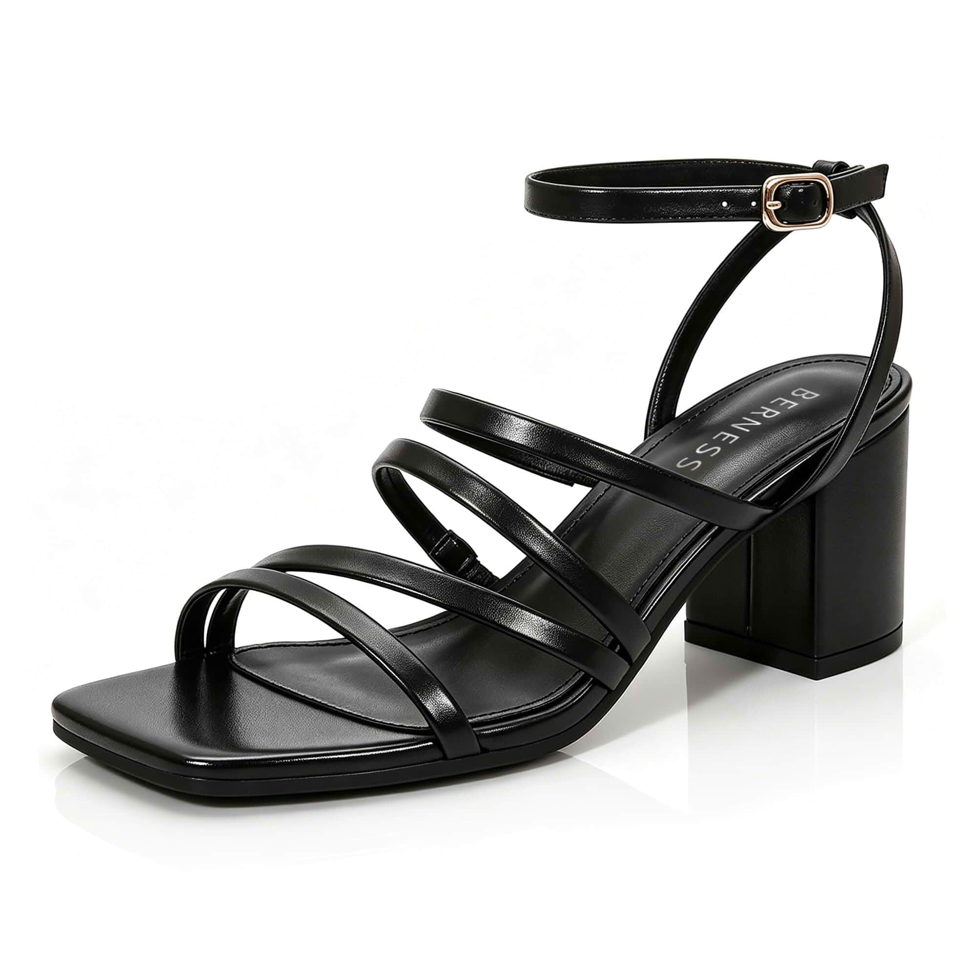 Women's Heels Low Chunky Block Square Open Toe Ankle Strap Buckle Sandals Strappy, Wedding, Daily, Party, Prom, Comfortable, Dress Shoes, 2.4 Inches