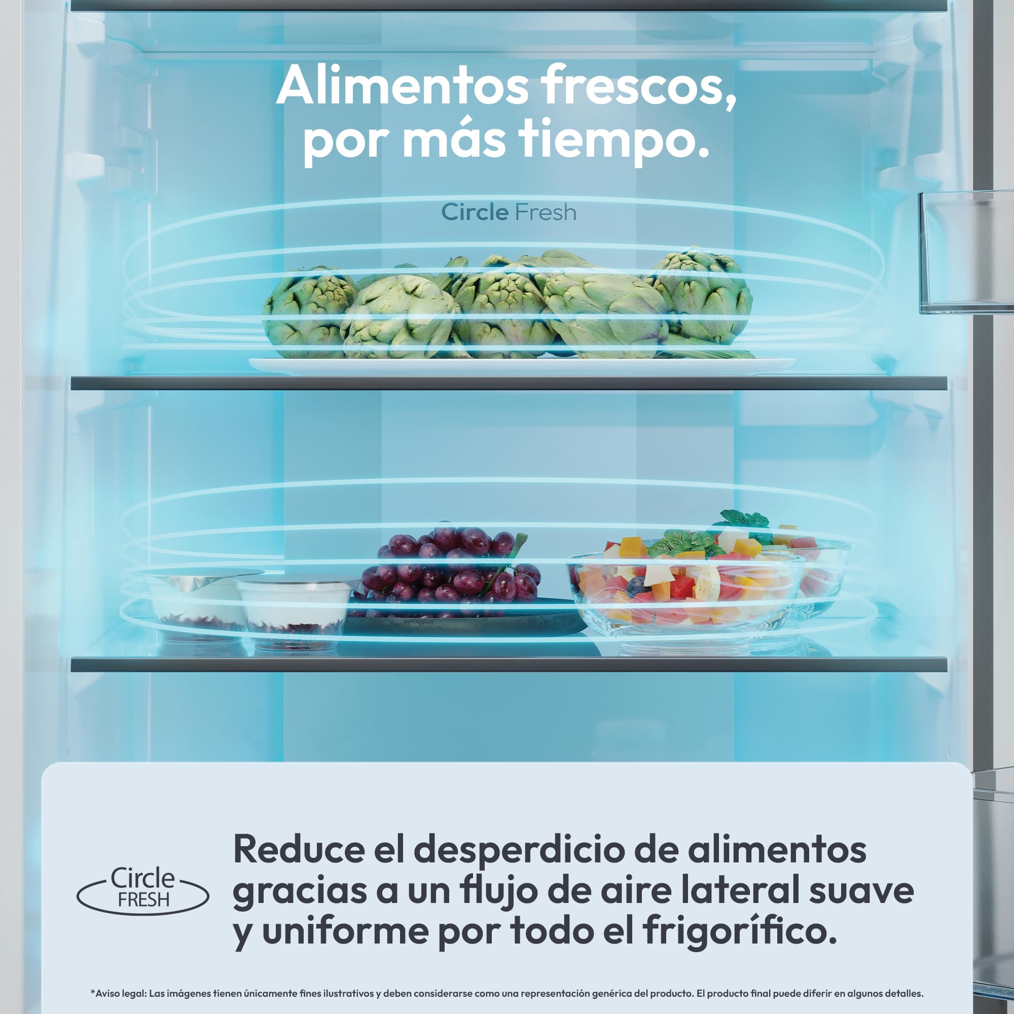 Candy Fresco 300 CNCQ2T618CW, Frigorífico Combi, Capacidad 355L, Total No Frost Circle+, Cajón Verdulero, Control Electrónico de temperatura, 60x185cm, Iluminación LED, Puerta Reversible, 38DB, Blanco