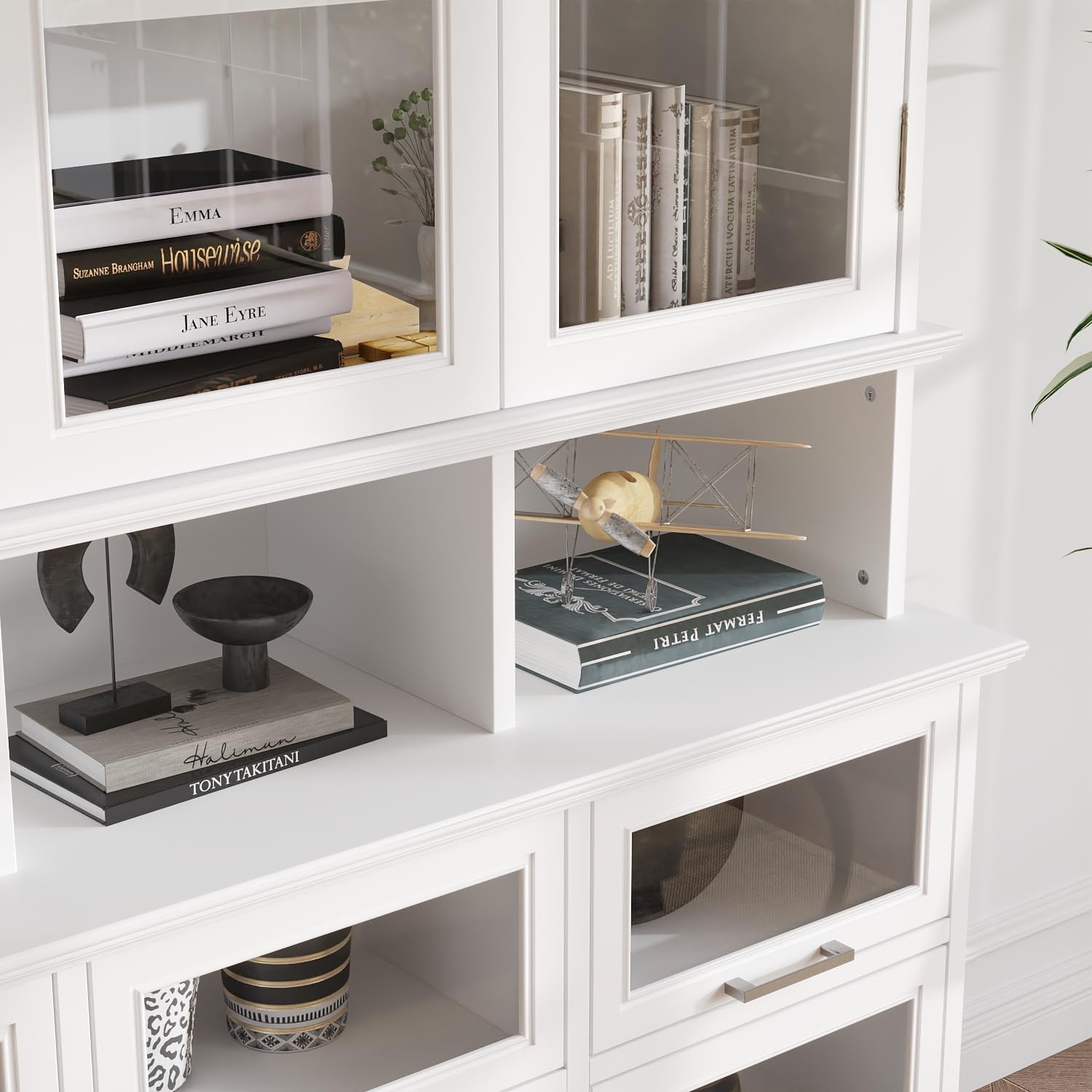 WOODTIME 78.7" H 7-Tier Display Cabinet with Flip-up Glass Doors, Modern Curio Cabinet Pantry with 22 Storage Compartments for Home Office Living Room, White