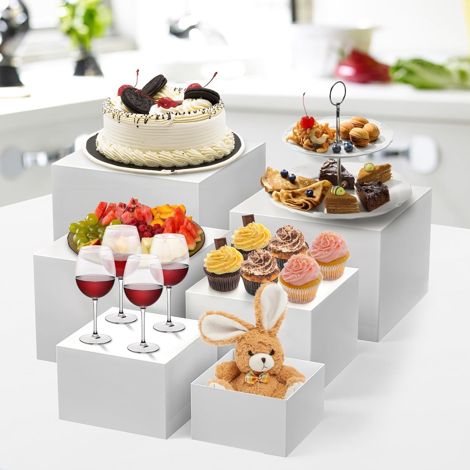 Acekool 6-Piece Versatile Display Riser Set - Multi-Size Food Display Stands for Dessert Tables, Buffet Servicing, Retail Showcase & Event Styling