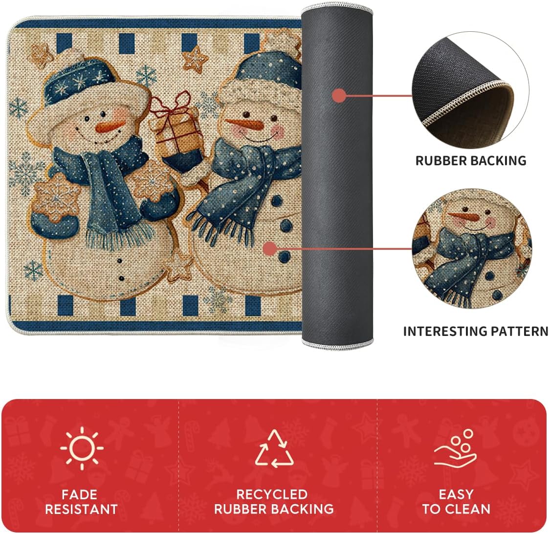 Artoid Mode Blue Snowman Gifts Snowflakes Winter Kitchen Mats Set of 2, Christmas Low-Profile Home Decor Kitchen Rugs for Floor - 17x29 and 17x47 Inch