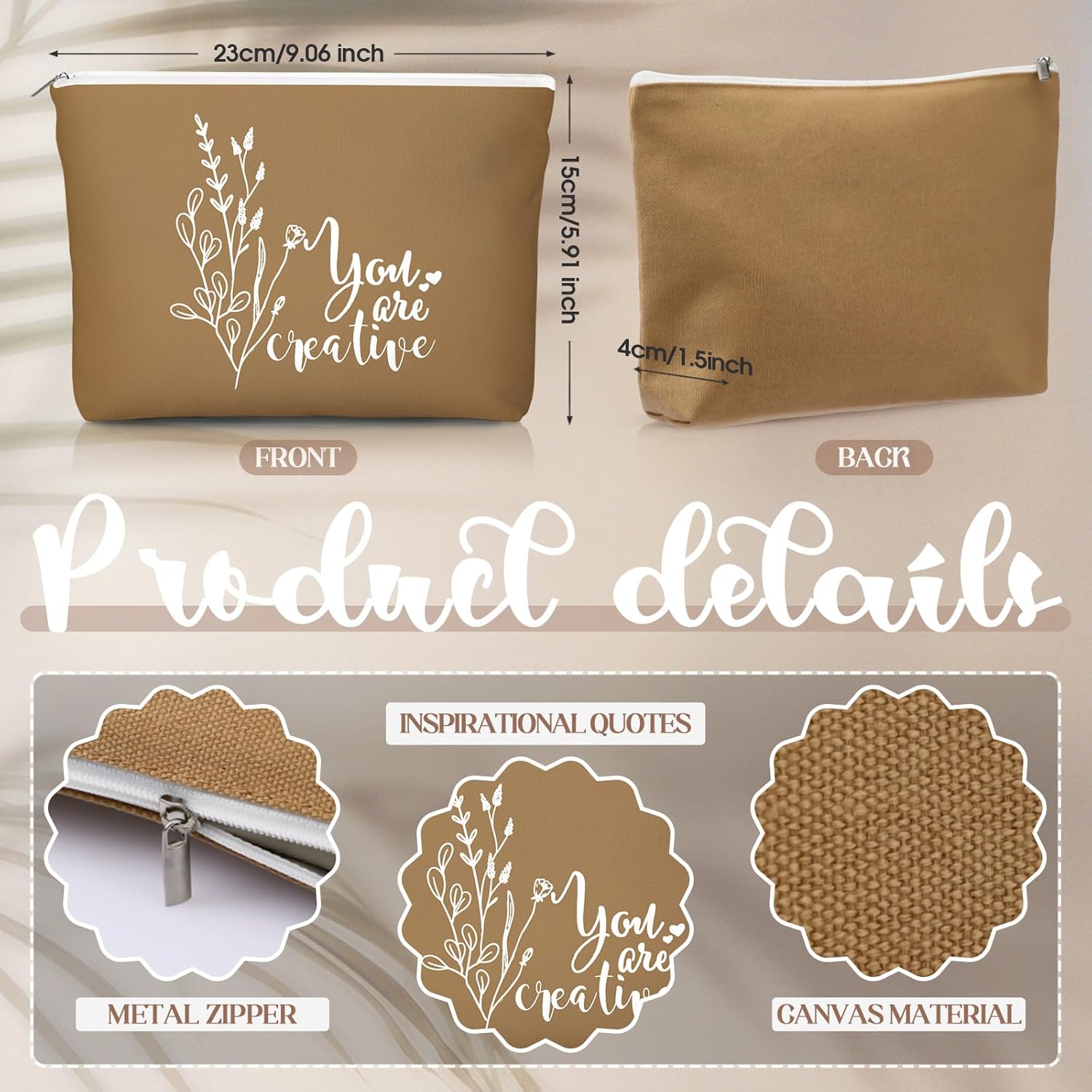 20 Pcs Employee Appreciation Gifts For Women Inspirational Canvas Makeup Bags Portable Compact Mirror Bulk Cosmetic Bags Thank You Gifts for Social Worker Coworkers (Bohemian,Boho) - Image 2