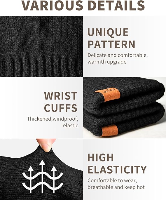 Winter Thermal Gloves - Fleece Lining Touch Screen Knit Stretchy Warm Gloves for Running Skiing Cycling Riding Hiking Camping - Men Women