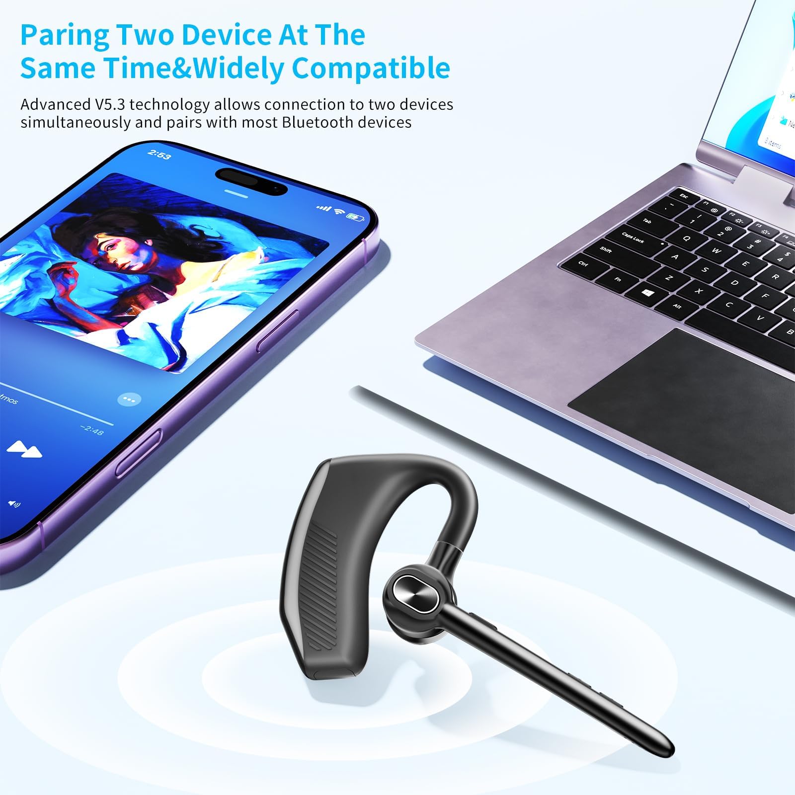 Auricolare Bluetooth senza fili con microfono 180 ore di riproduzione 1000 mAh Custodia di ricarica wireless vivavoce auricolare singolo auricolare display a LED per iPhone Android Cellulari PC