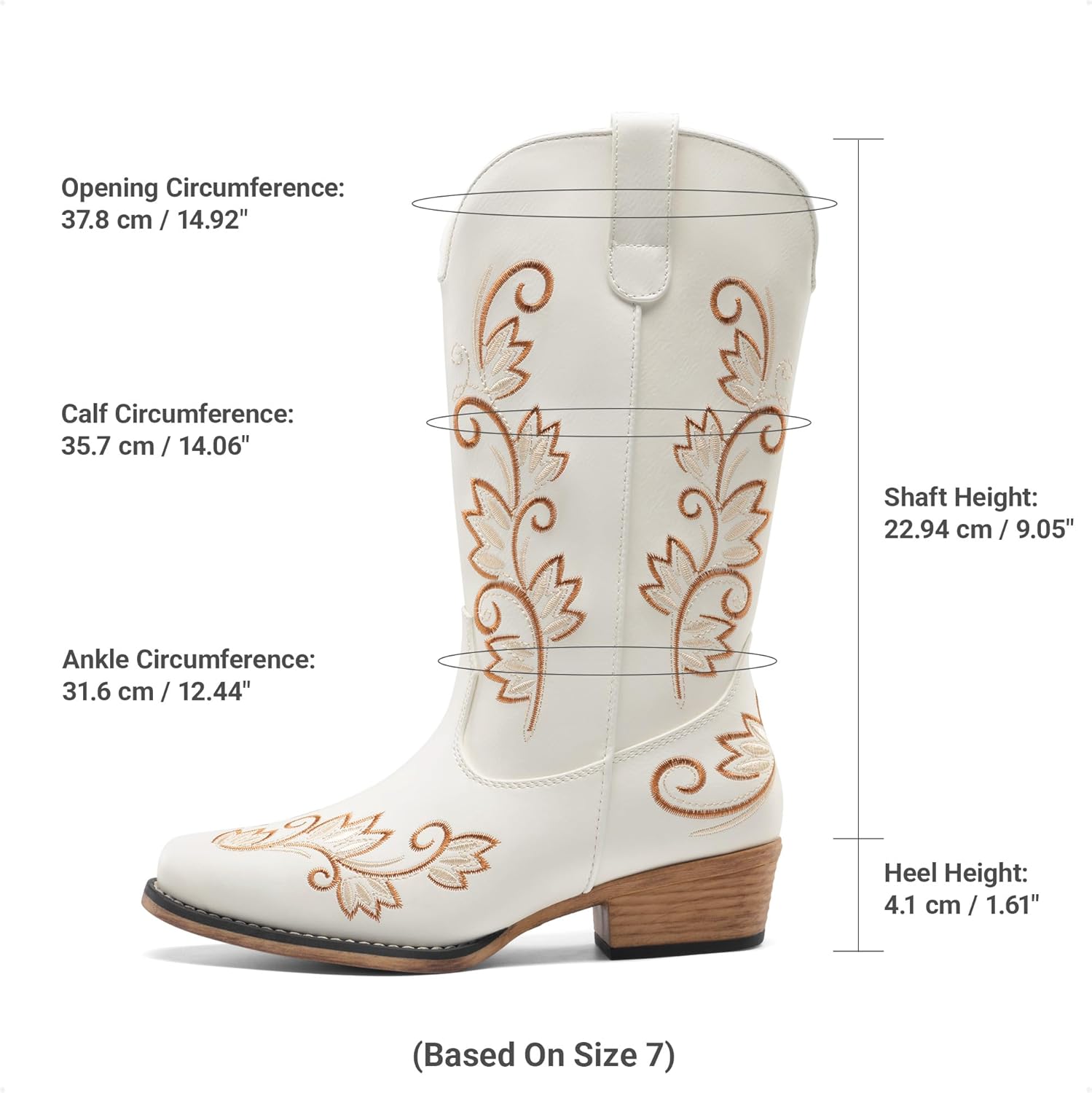 DREAM PAIRS Women's Cowboy Cowgirl Western Mid Calf Boots Square Toe Embroidered Stitched Pull On Country Boots with Low Chunky Heel - Image 4