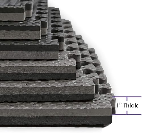 Miniatura 8 de Xspec Azulejos de espuma EVA reversible de 1 pulgada extra gruesa de 48 pies cuadrados (24 x 24 pulgadas), patrón de acero, 12 piezas, negro y gris