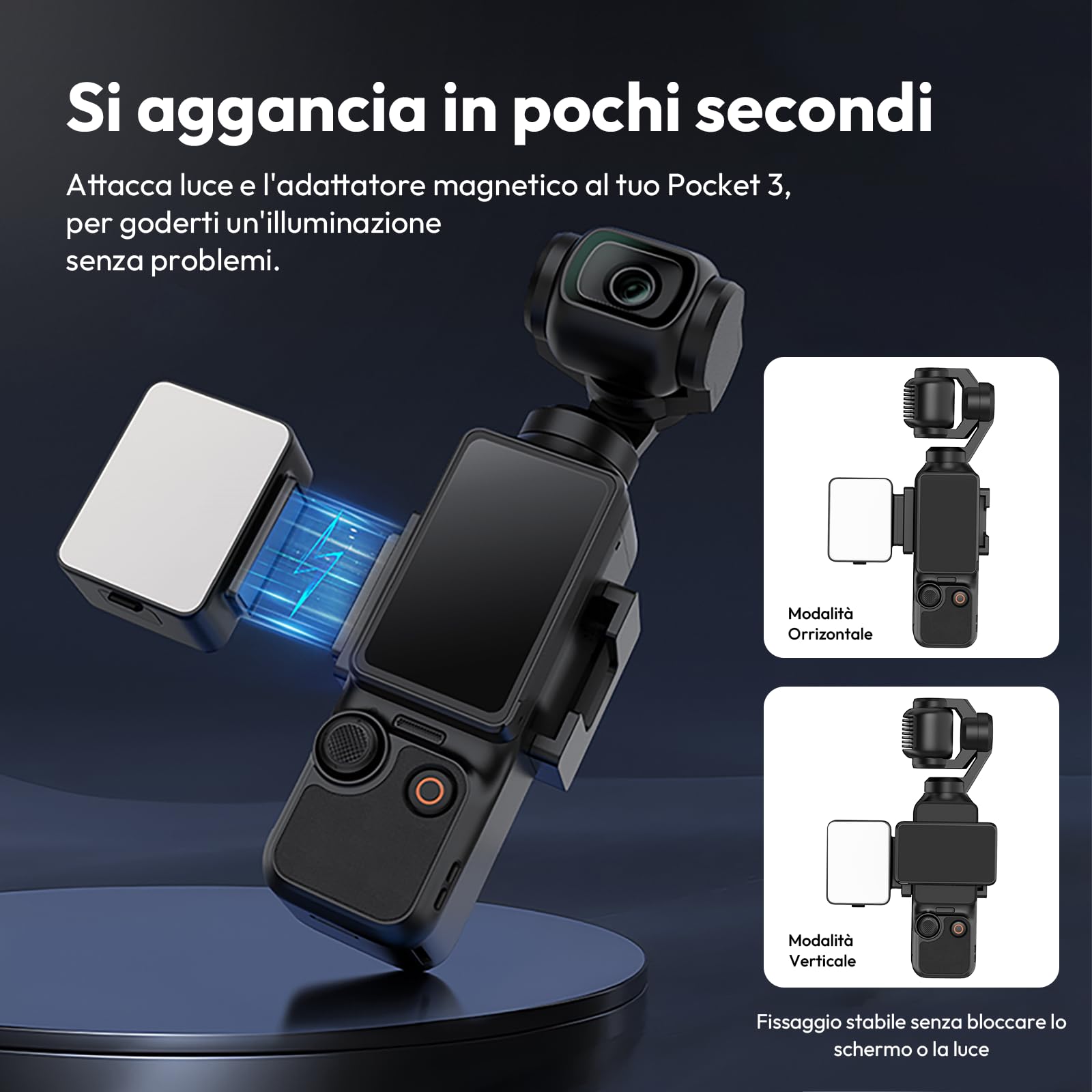 ULANZI LM001 Pocket 3 mini luci led a batteria 5000 mAh, Potenza 2W，Luce led portabile con attaco magnetico, Impermeabile IPX4, Ideale per ripresa notturna del selfi del vlog e della natura morta