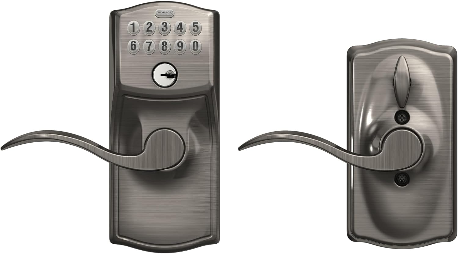 Schlage Electronic Keypad Lock, Lever Handle, Plymouth Trim, Antique Pewter image 5
