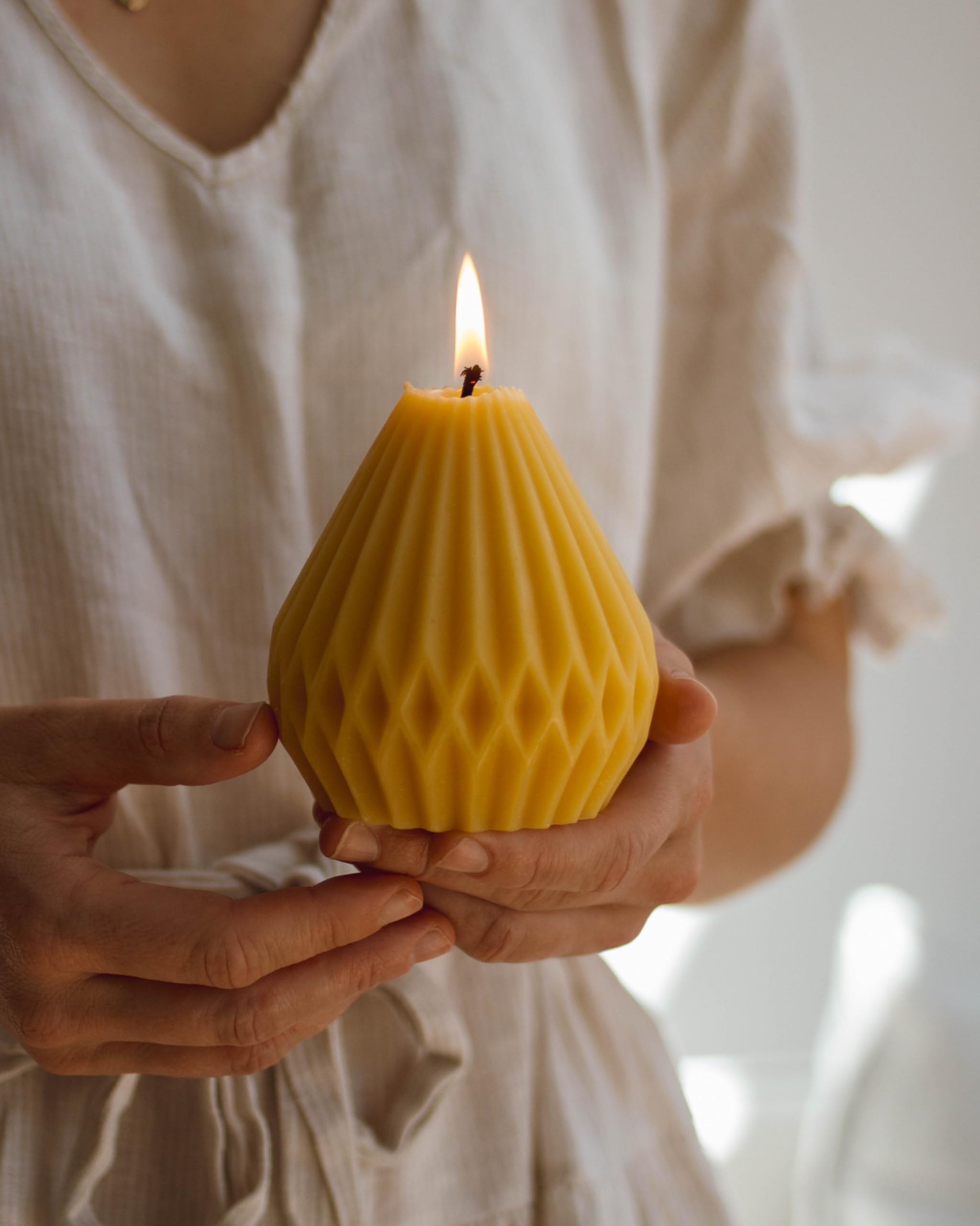 Artisan Beeswax Pear Candle | Pure Beeswax | Large Oval Shape | Handmade | Eco-Friendly Packaging