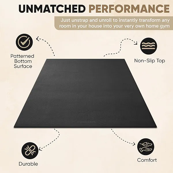 Gorilla Mats Premium Large Exercise Mat – 6' x 4' x 1/4" Ultra Durable, Non-Slip, Workout Mat for Instant Home Gym Flooring – Works Great on Any Floor Type or Carpet – Use With or Without Shoes