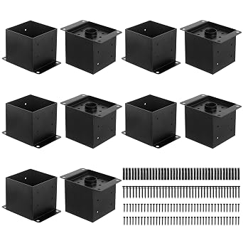 FMhotu 6x6 Post Base 10 Pcs,Inner Size 5.5"x5.5" Post Base Brackets, Heavy Duty Powder-Coated Post Anchor Fence Post Anchor,Black Wood Post Brackets for Pavilion Deck Railing Support Deck Base Plate