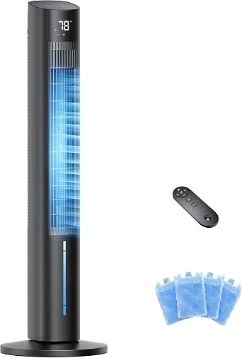 Windowless Portable Air Conditioners for Room, 45" Evaporative Cooler for Room No window, 12H Timer & 60 Swing, 1.06Gal Tank & 4 Ice Packs, Quiet Portable ac Unit Tower Fan for Bedroom,Midnight Black